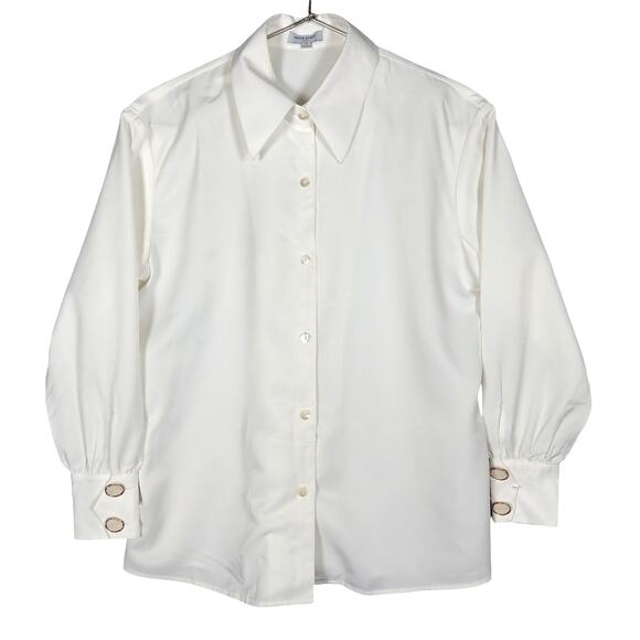 Petite Studio NYC Button Down Shirt SIze XS White Golden Pearled Cuff Buttons - Picture 1 of 7